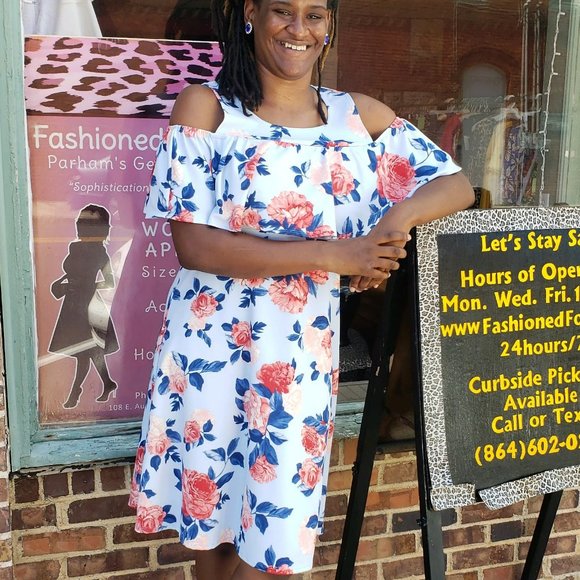 Light Blue Navy Salmon ,Floral ,Cold Shoulder Sun Dress | Missy & Plus Sizes - Picture 1 of 3